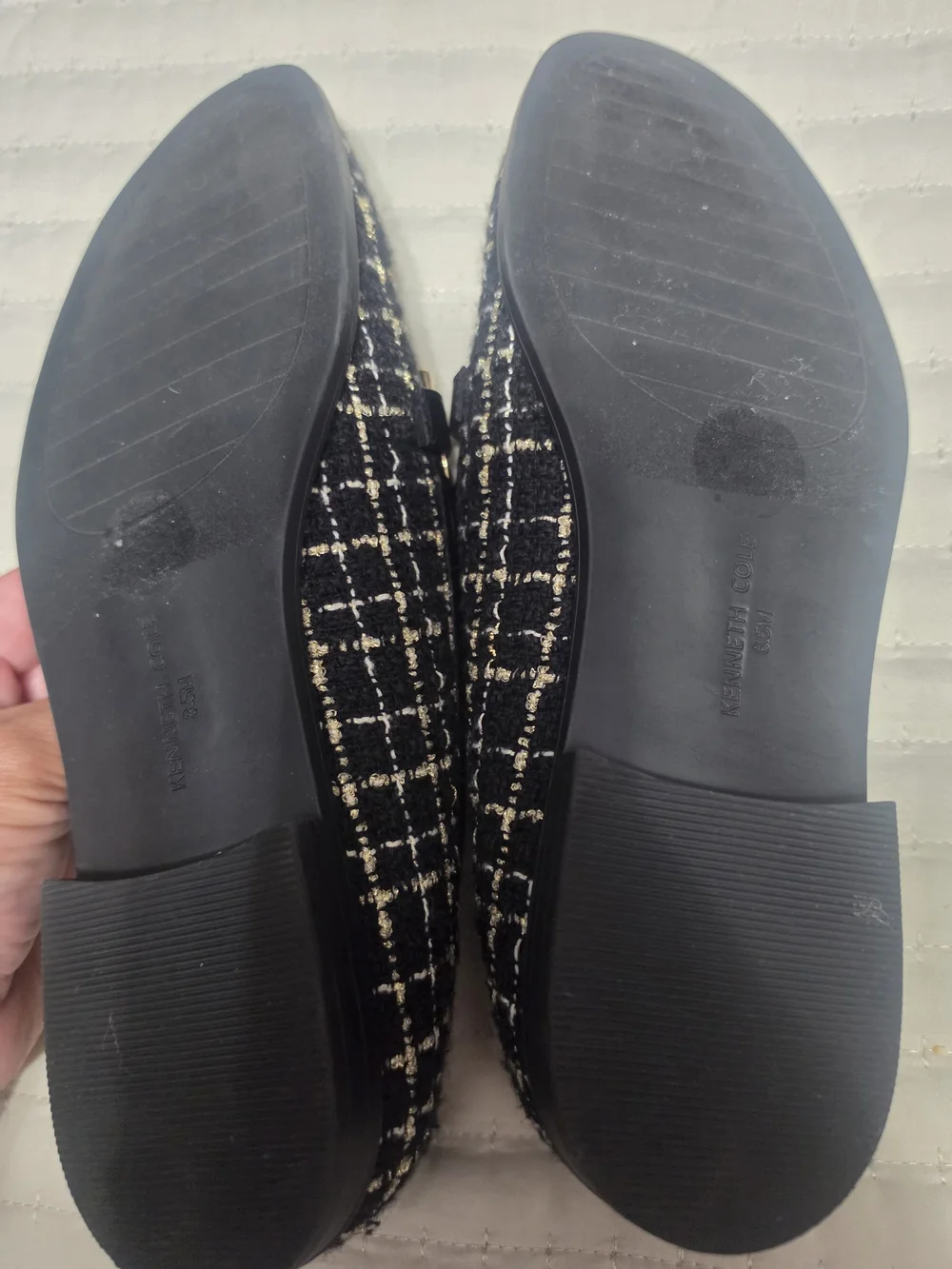 Kenneth Cole Black Tweed Loafers with Gold Hardware